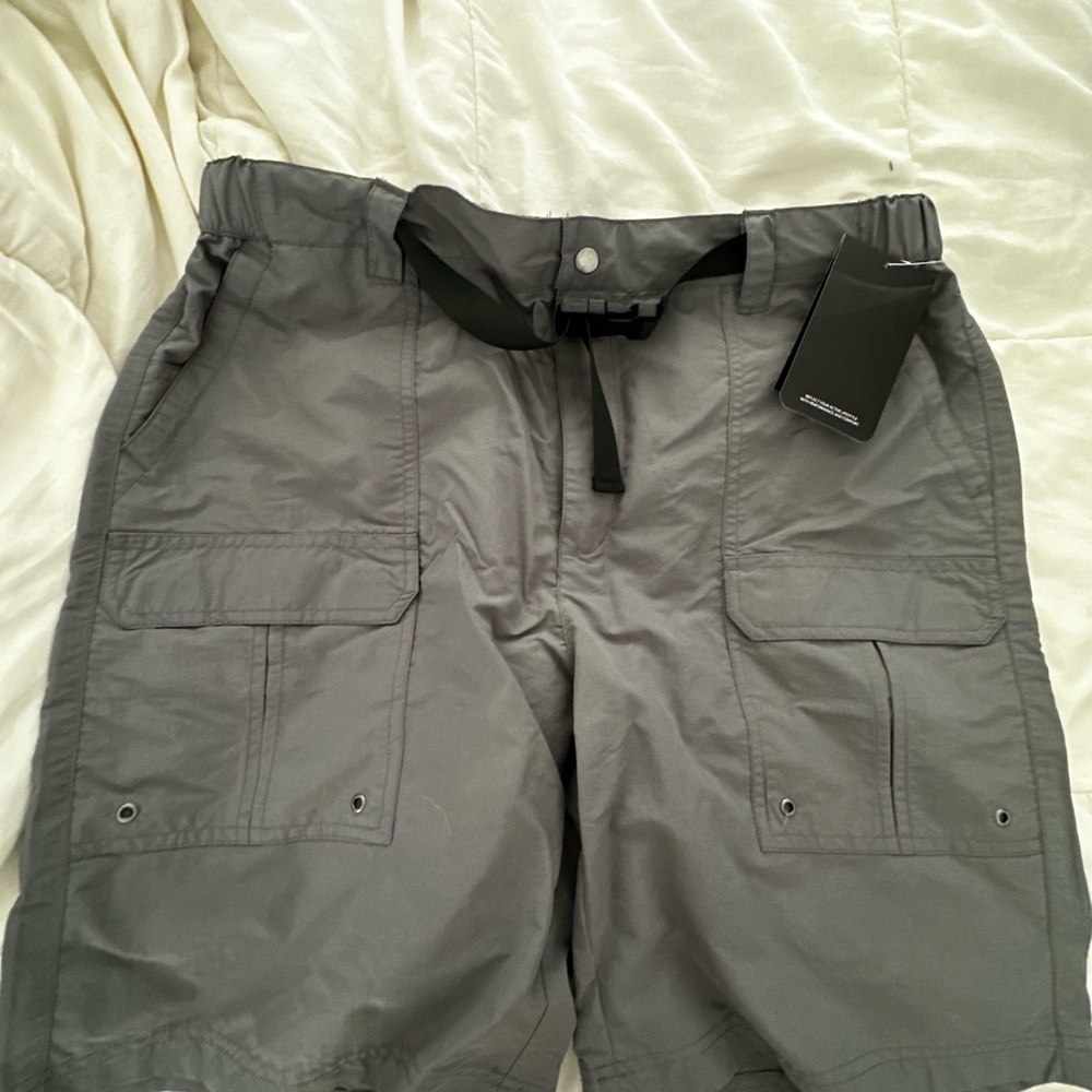 Men's Swiss Alps Belted Steel Gray Nylon Shorts. NWT